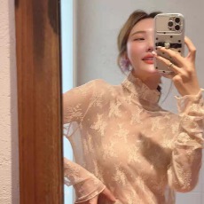 批发智英欧尼<b class='q'>韩国</b>东大门代购半高领内搭蕾丝打底衫网纱上衣高级感春秋