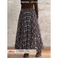 现貨 复古格纹网纱不规则半身裙女秋季显瘦垂坠层次感中长裙