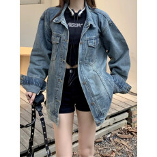 批发美式甜酷风牛仔长袖外套女秋季新款复古BF翻领时尚百搭外搭上衣潮