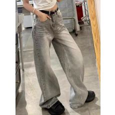 批发浅灰色水洗做旧<b class='q'>牛仔裤</b>女新款百搭初中高中学生宽松阔腿裤长裤