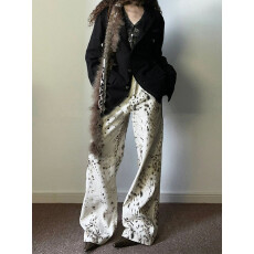 批发<b class='q'>欧美</b>式复古白色豹纹牛仔<b class='q'>裤</b>女辣妹宽松休闲直筒阔腿<b class='q'>裤</b>