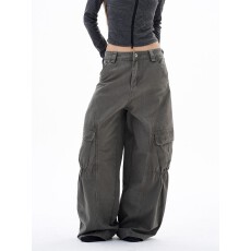 批发成分：100棉街头解构设计感工装裤男女口袋痞帅<b class='q'>裤子</b>阔腿长裤情侣