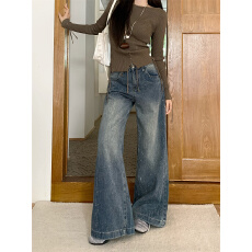 批发实拍 满天星<b class='q'>烫钻</b>重工<b class='q'>牛仔裤</b>女秋季设计感宽松直筒阔腿带钻爆闪裤