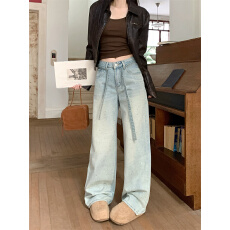 批发实拍 重工<b class='q'>烫钻</b>亮闪闪牛仔阔腿裤新款高腰显瘦直筒裤时尚百搭长裤