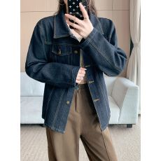 批发实拍实价~美式复古蓝色<b class='q'>牛仔</b>外套女新款秋季休闲翻领短款<b class='q'>夹克</b>上衣