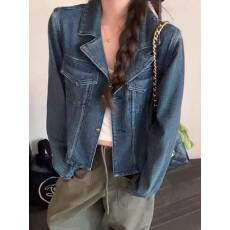 批发复古水洗做旧<b class='q'>牛仔</b>外套女秋季新款韩系小个子百搭<b class='q'>夹克</b>上衣