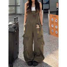 批发<b class='q'>大码</b>美式复古多口袋工装<b class='q'>背带裤</b>女休闲显瘦设计感小众直筒牛仔裤