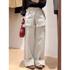 批发设计感假两件叠穿阔腿长裤女2025秋季<b class='q'>新款</b>复古不规则屁帘牛仔裤子