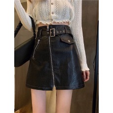 批发不配腰带PU小皮裙设计感a字半身裙秋冬高腰显瘦短裙外穿裙子女