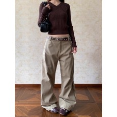 批发美式立体廓形弯刀<b class='q'>西裤</b><b class='q'>男</b>女春秋cleanfit设计感宽松直筒长裤子潮