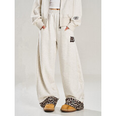 批发秋冬设计感小恶魔豹纹贴布美式复古运动裤阔腿宽松卫裤<b class='q'>女</b>休闲<b class='q'>长裤</b>