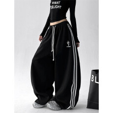 批发纯棉华棉复合牛奶丝原版做法拉杆休闲卫裤<b class='q'>女</b>春秋运动阔腿<b class='q'>长裤</b>