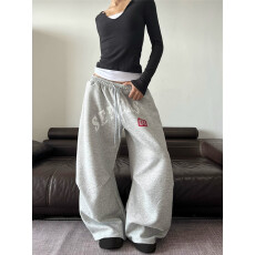 批发美式复古辣妹字母印花运动卫裤<b class='q'>女</b>宽松慵懒风垂感跳舞阔腿休闲<b class='q'>长裤</b>