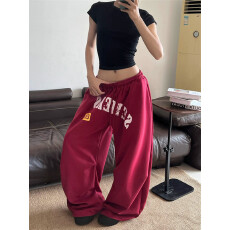 批发美式复古辣妹字母印花运动卫裤<b class='q'>女</b>宽松慵懒风垂感跳舞阔腿休闲<b class='q'>长裤</b>