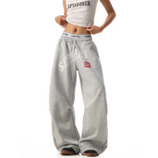 批发美式复古星星印花<b class='q'>休闲裤</b><b class='q'>女</b>2025春秋宽松直筒垂感拖地阔腿<b class='q'>长裤</b>情侣