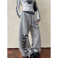 批发立体包边纯棉华棉复合裤子<b class='q'>女</b>秋冬款宽松直筒痞帅炸街休闲<b class='q'>长裤</b>