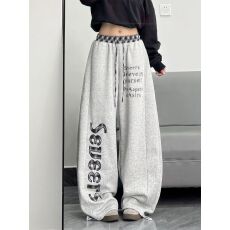 批发立体包边纯棉华棉复合裤子<b class='q'>女</b>秋冬款宽松直筒痞帅炸街休闲<b class='q'>长裤</b>