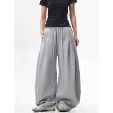 批发美式复古解构设计感宽松灰色弯刀<b class='q'>休闲裤</b>阔腿卫裤<b class='q'>女</b>男春秋情侣<b class='q'>长裤</b>