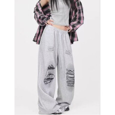 批发华棉复合印花阔腿运动裤<b class='q'>女</b>爵士直筒<b class='q'>休闲裤</b>秋冬宽松抽绳<b class='q'>长裤</b>子