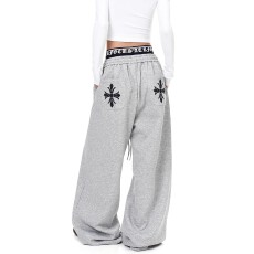 批发美式哥特字母印花双腰头直筒卫裤男<b class='q'>女</b>假两件宽松阔腿裤情侣<b class='q'>长裤</b>