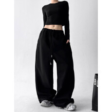 批发<b class='q'>长裤</b>纯棉华棉复合运动裤<b class='q'>女</b>春秋高腰阔腿裤休闲<b class='q'>直筒裤</b>束脚裤卫裤