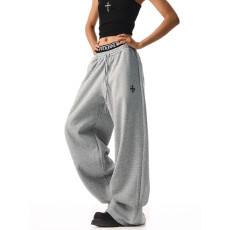 批发美式假两件双腰头垂感卫裤<b class='q'>女</b>春秋宽松慵懒阔腿直筒<b class='q'>休闲裤</b><b class='q'>长裤</b>潮