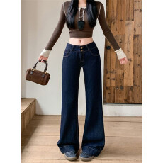 实拍实价~美式复古辣妹不规则重工钉珠牛仔裤女直筒显瘦长裤子潮