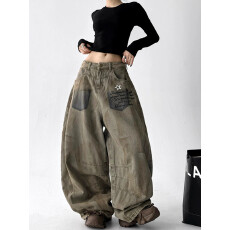 批发街舞达人嘻哈<b class='q'>牛仔裤</b>女2025秋装新款高腰显瘦宽松慵懒风学生阔腿裤