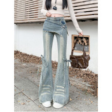 批发实拍实价~超火屁帘微喇<b class='q'>牛仔裤</b><b class='q'>女</b>冬季设计感蝴蝶结辣妹微喇叭裤子