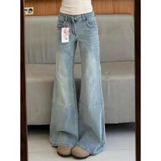 批发复古<b class='q'>微喇</b><b class='q'>牛仔裤</b>女2025秋冬季新款宽松阔腿显瘦垂感拖地裤