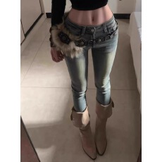 批发美式复古辣妹百搭九分牛仔裤女秋冬新款高腰紧身提臀显瘦小脚裤子