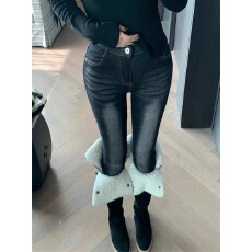 批发秋冬美式辣妹风复古高腰修身牛仔裤女显瘦紧身弹力铅笔九分裤