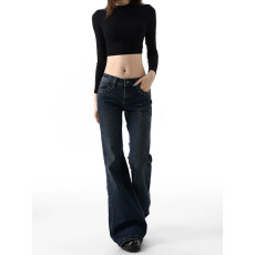 批发美式复古低腰微喇<b class='q'>牛仔裤</b>女2026春秋新款做旧百搭显瘦修身喇叭裤子