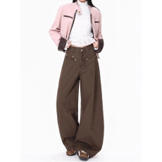 批发可可色美式直筒<b class='q'>牛仔裤</b>女2026春秋新款显廋弯刀宽松阔腿裤