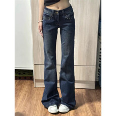 批发蓝色低腰微喇<b class='q'>牛仔裤</b>女春季2026新款弹力不贴腿显瘦垂感喇叭裤子