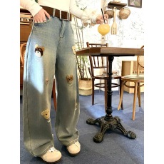 批发刺绣爱宠<b class='q'>牛仔裤</b>女秋冬百搭显瘦小众设计感宽松直筒长裤