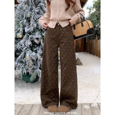 批发棕色美式碎花阔腿<b class='q'>牛仔裤</b>女高腰显瘦百搭宽松慵懒风拖地直筒裤