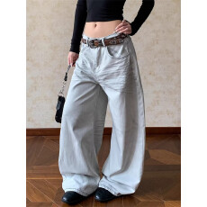 批发复古加州牛仔美式做旧牛仔裤<b class='q'>男</b>女宽松设计感直筒嘻哈坠感拖地<b class='q'>裤子</b>