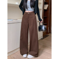 批发实拍实价~美拉德咖色<b class='q'>休闲</b>直筒牛仔裤女美式高腰宽松显瘦阔腿<b class='q'>长裤</b>