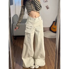 美式复古纯色微喇叭裤裤子女款2026春季新款宽松显瘦拖地裤阔腿裤