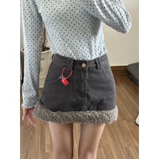 批发辣妹拼接毛边高腰牛仔半身裙女款2026春季新款修身显瘦A字短裙子