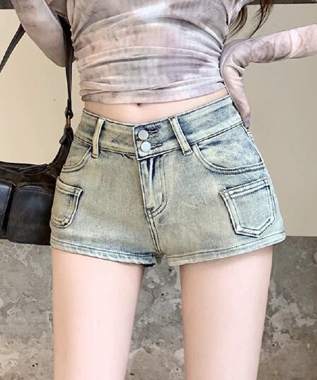 노란 진흙 아메리칸 데님 반바지 여성 여름 하이웨이스트 핫걸 작은 키 디자인 센스 주머니 지퍼 타이트 스커트 한 마디 핫 바지