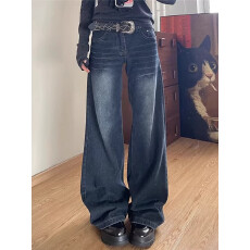 批发美式复古高级感微喇水洗垂坠感<b class='q'>牛仔裤</b>女春季新款<b class='q'>显瘦</b>宽松直筒长裤