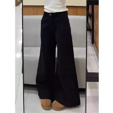 批发美式复古黑色设计阔腿<b class='q'>牛仔裤</b>女春季新款高腰<b class='q'>显瘦</b>垂感宽松拖地裤子