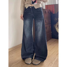 美式复古微喇牛仔裤女2026年春季新款宽松显瘦直筒百搭阔腿拖地裤