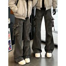 批发美式多口袋工<b class='q'>装</b>牛仔<b class='q'>裤</b>男女高街复古宽松直筒百搭潮流<b class='q'>修身</b>微喇<b class='q'>裤</b>子