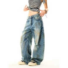 批发脏染水洗做旧牛仔破洞新一派<b class='q'>休闲</b>裤女男宽松弯刀阔腿夏季潮裤子
