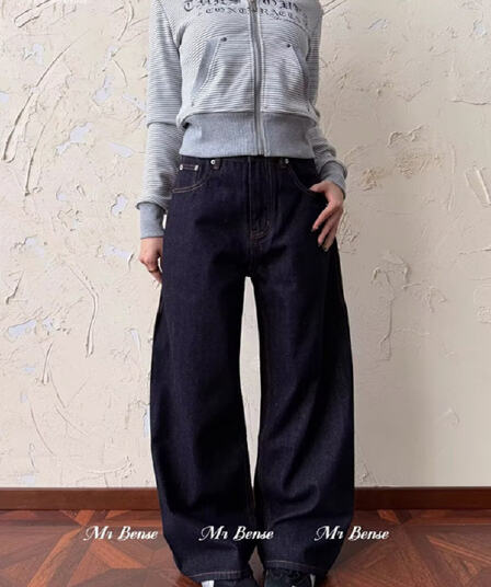 원본 암소 단 닝 색상 파리 버클 2026ootd 청바지 여자 봄 가을 캐주얼 바지 루즈핏 스트레이트 긴 바지