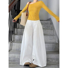 批发2026新款韩系减龄穿搭一整套装女早春季黄色斜肩<b class='q'>上衣</b>阔腿裤两件套