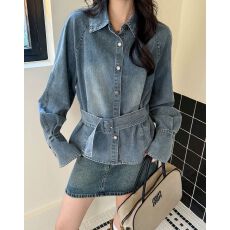 批发高级感港式复古做旧牛仔衬衫翻领收腰显瘦早春韩系显瘦<b class='q'>外套女</b>2026